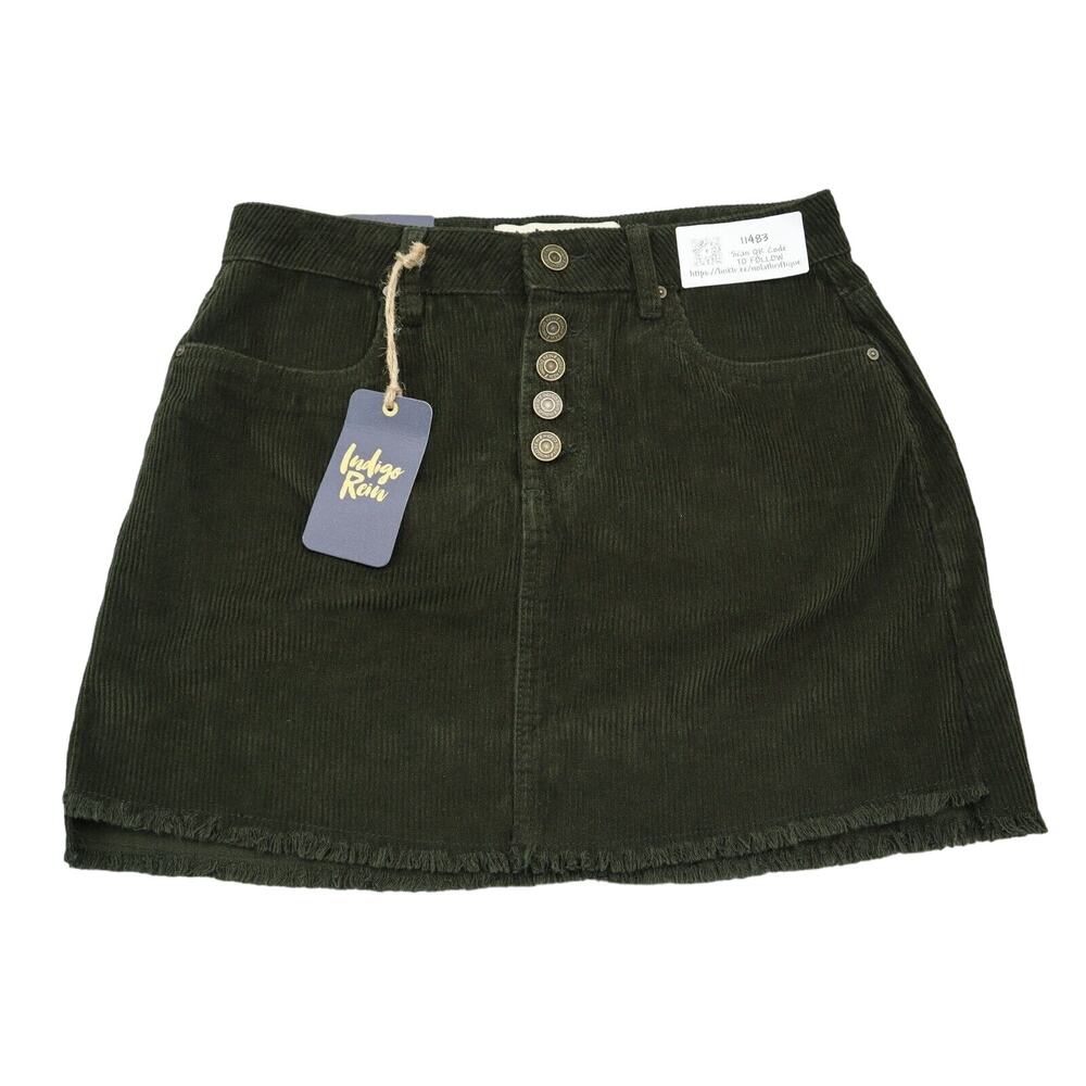 Indigo Rein Skirt Womens 5 Moss Green Corduroy Five Button Mid Rise Mini Bottoms